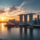 Ultra-luxury Singapore skyline at sunset, Marina Bay waterfront, futuristic high-rise condominiums with sky gardens and infinity pools, warm golden hour lighting, smart glass towers, lush greenery integrated into architecture, reflections on calm water, cinematic wide-angle view, hyper-realistic, 8K resolution, ultra-detailed, professional architectural photography, vibrant yet natural colors, sharp focus, no people, high dynamic range, magazine cover quality